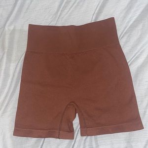 Brown Ribbed Biker Shorts